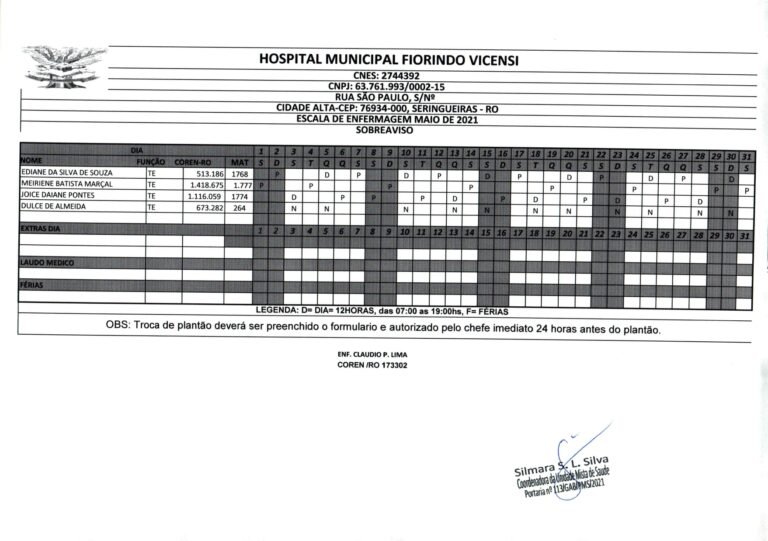 Escala Enfermagem Sobre Aviso Prefeitura Municpal De Seringueiras